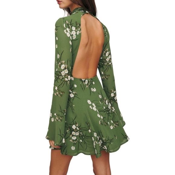 NWT Reformation Persis Long Sleeve Open Back Mini Dress in Lomita Size 0 - Picture 3 of 10